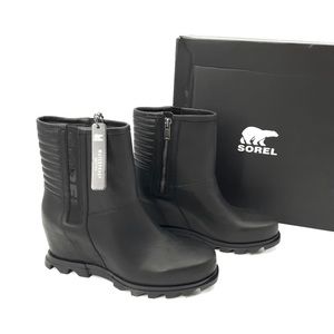 Sorel | Joan Of Arctic Wedge III Waterproof Moto Booties Boots in Black Sea Salt